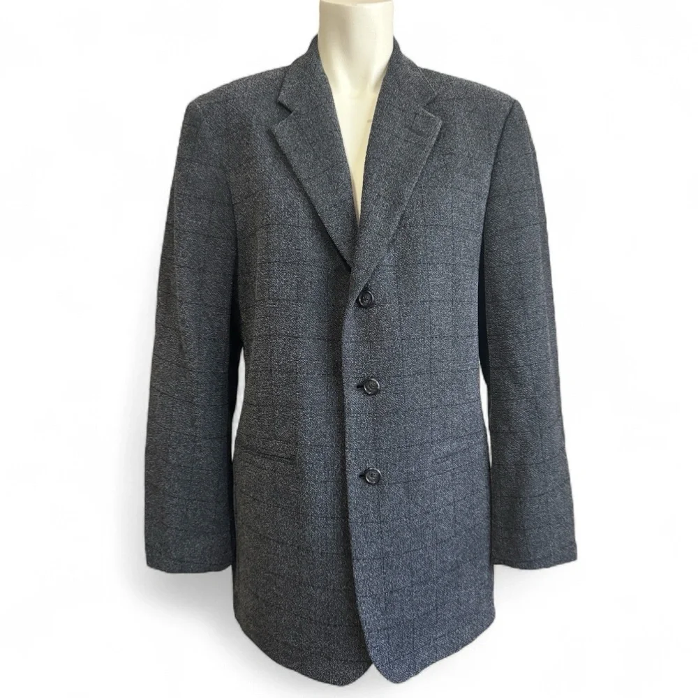 Vintage Claiborne Plaid Blazer Charcoal + Black - Italian Fabric Men’s 41R